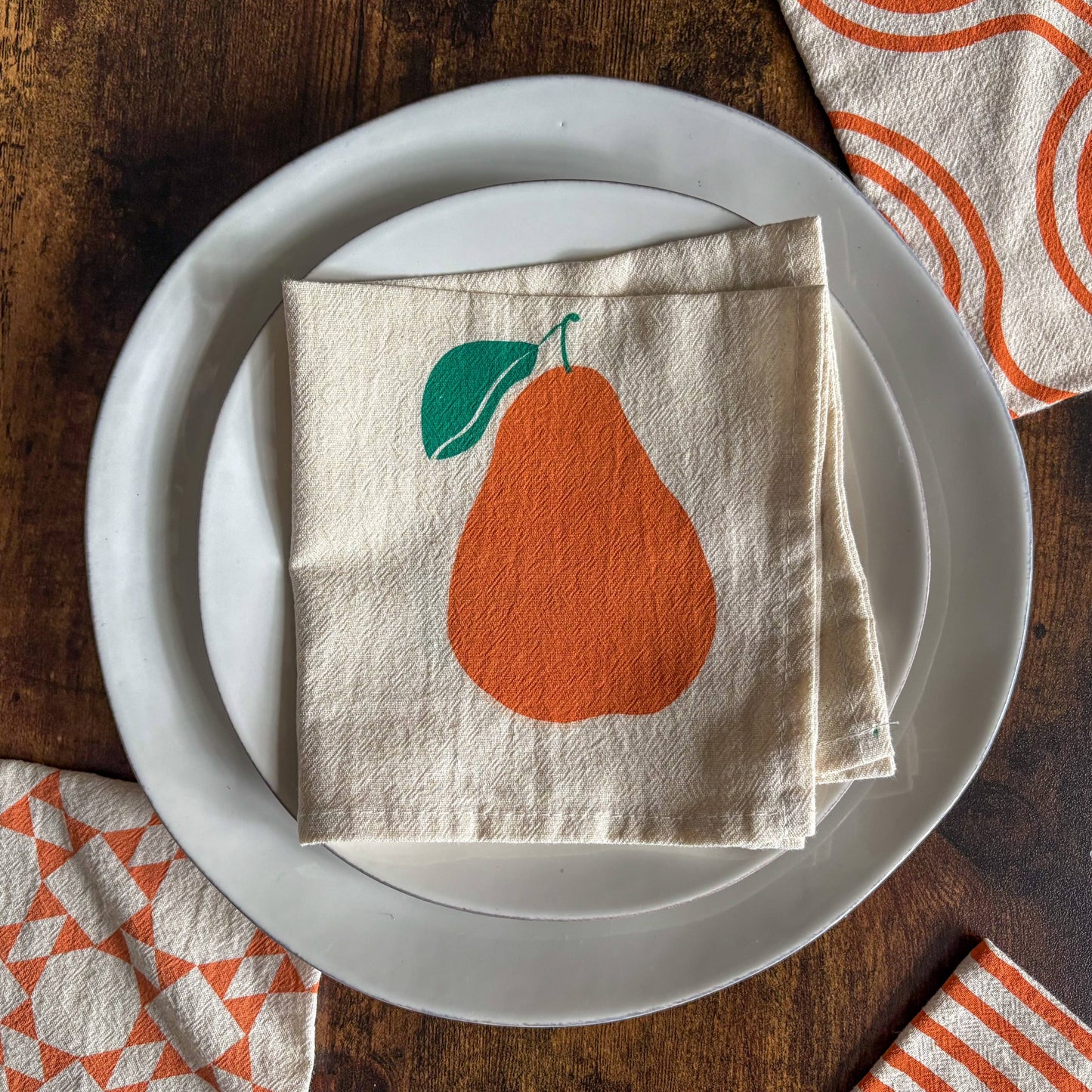 Pears Hand Printed Flour Sack Cotton Napkins, Set of 4
