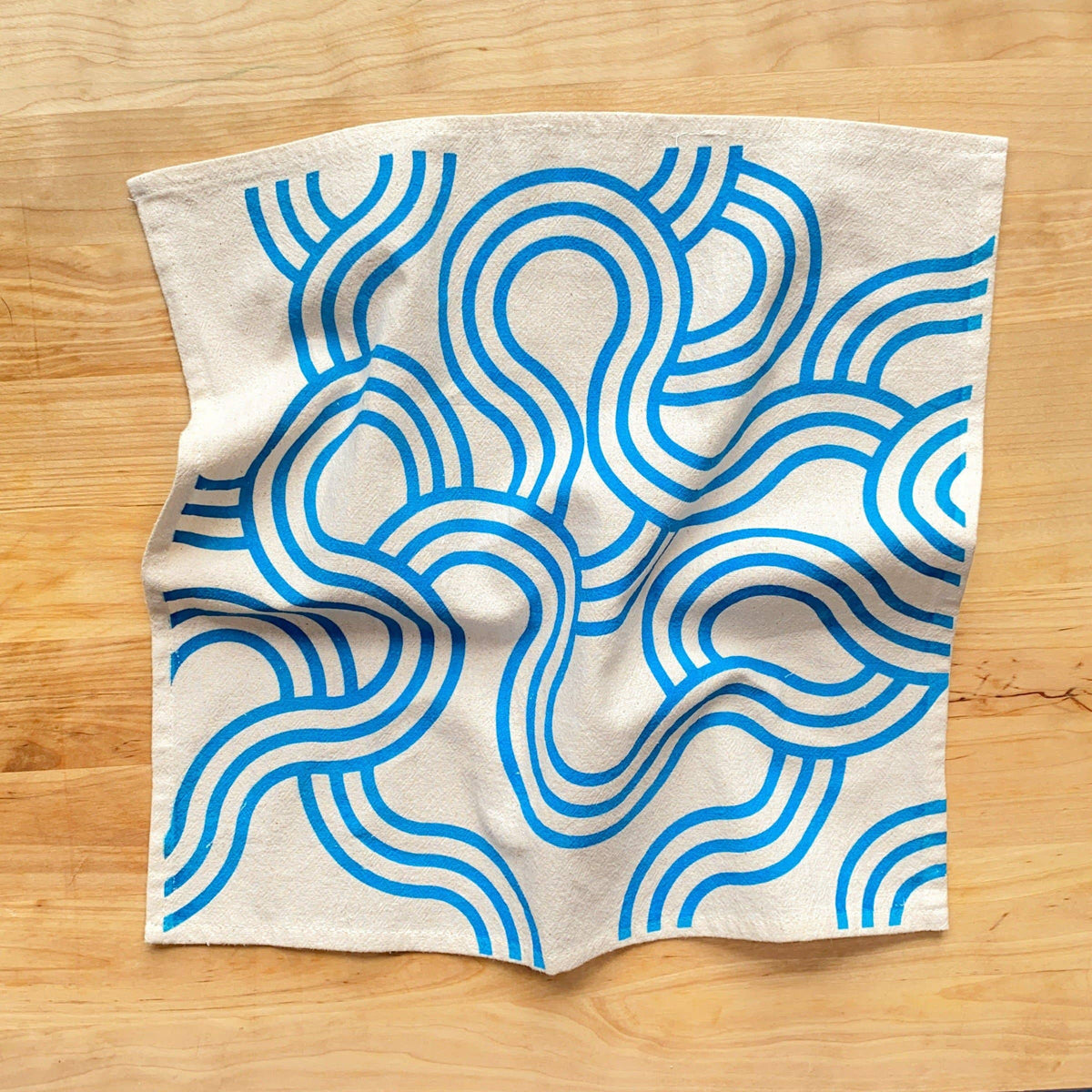 Bright Beige - Winding Loops Hand Printed Cotton Napkins, Set of 4