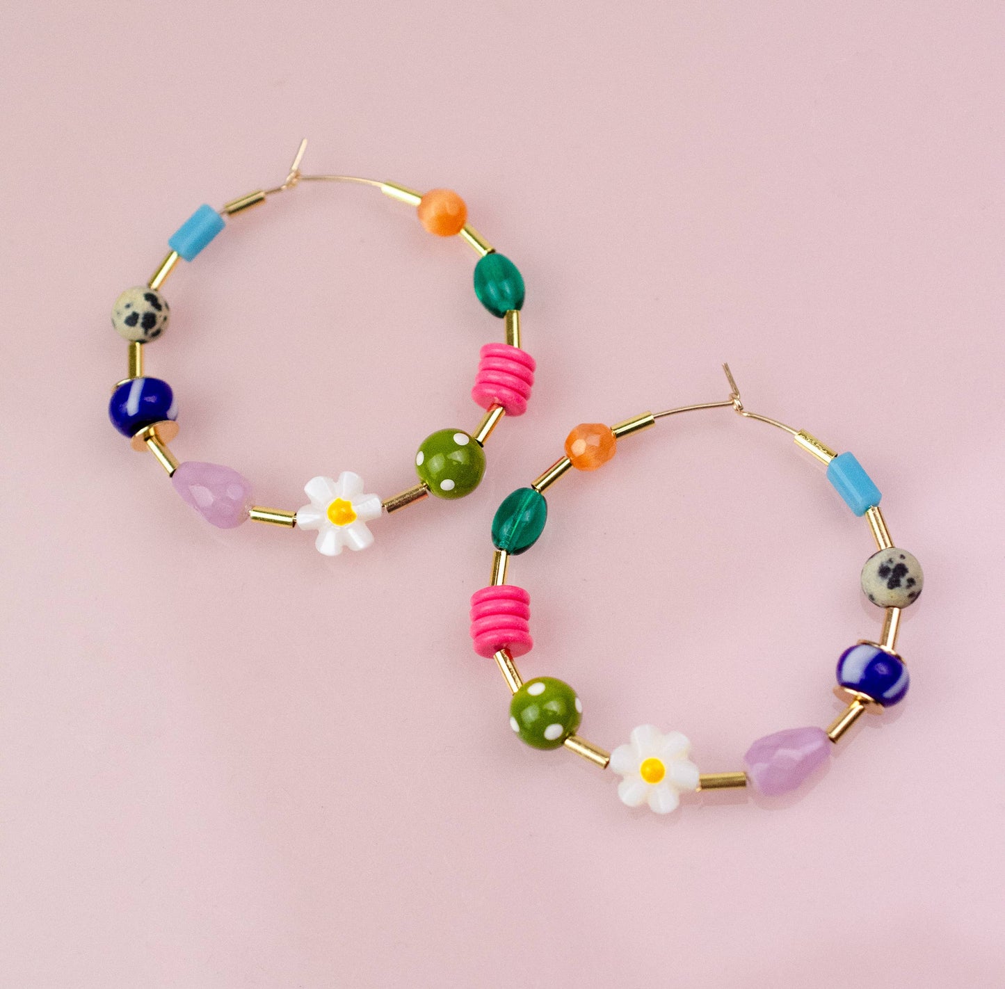 Jill Makes - Flower and Seed bead Large Beaded Hoops