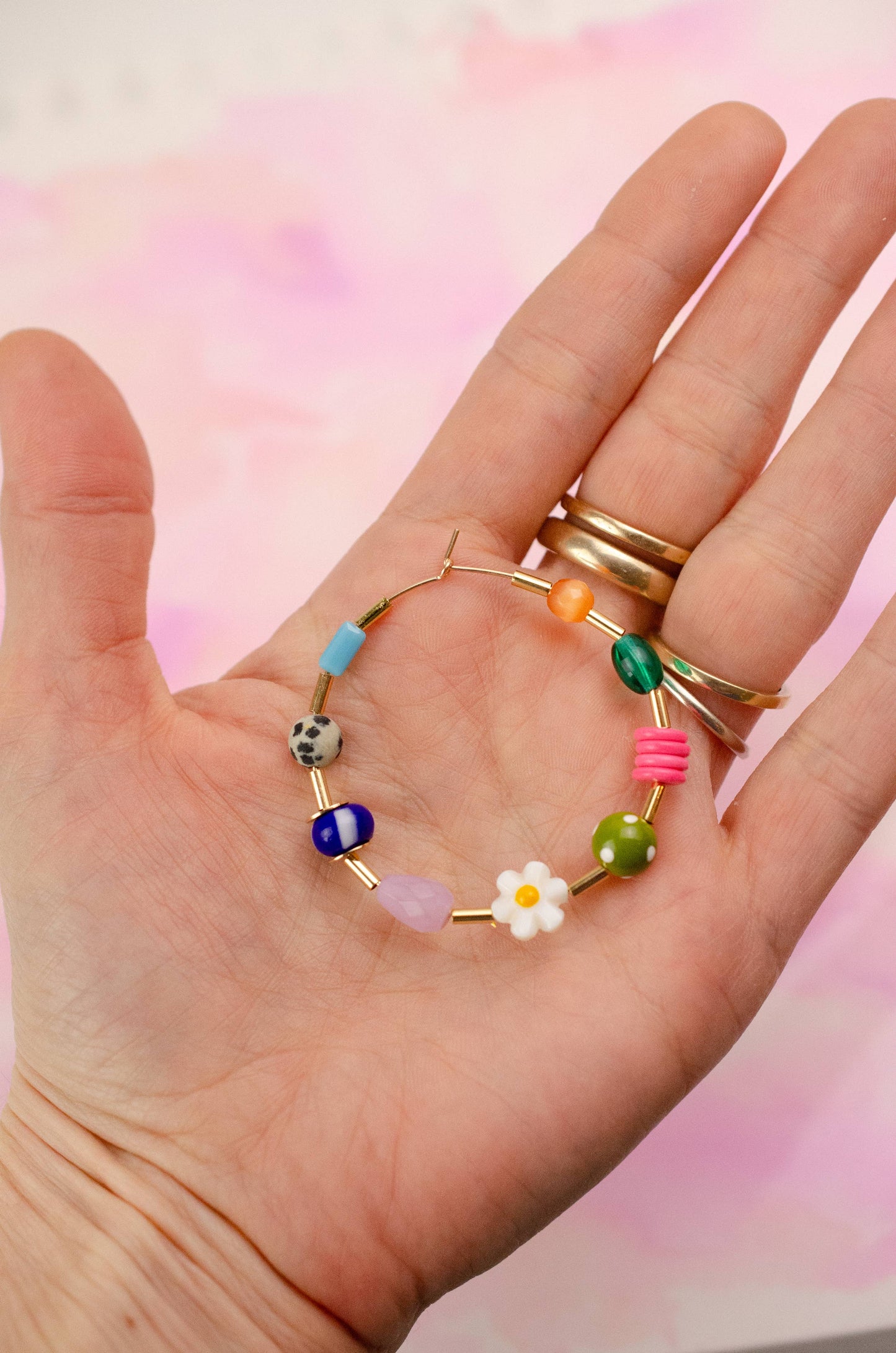 Jill Makes - Flower and Seed bead Large Beaded Hoops