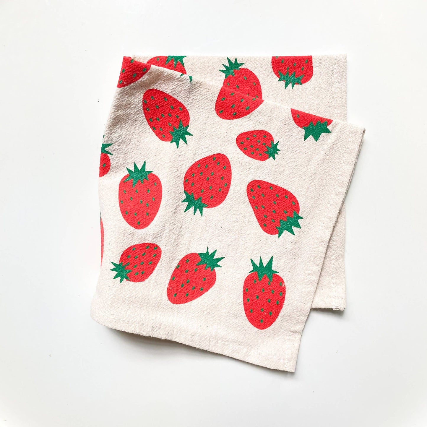 Bright Beige - Red Strawberries Hand Printed Cotton Napkins, Set of 4