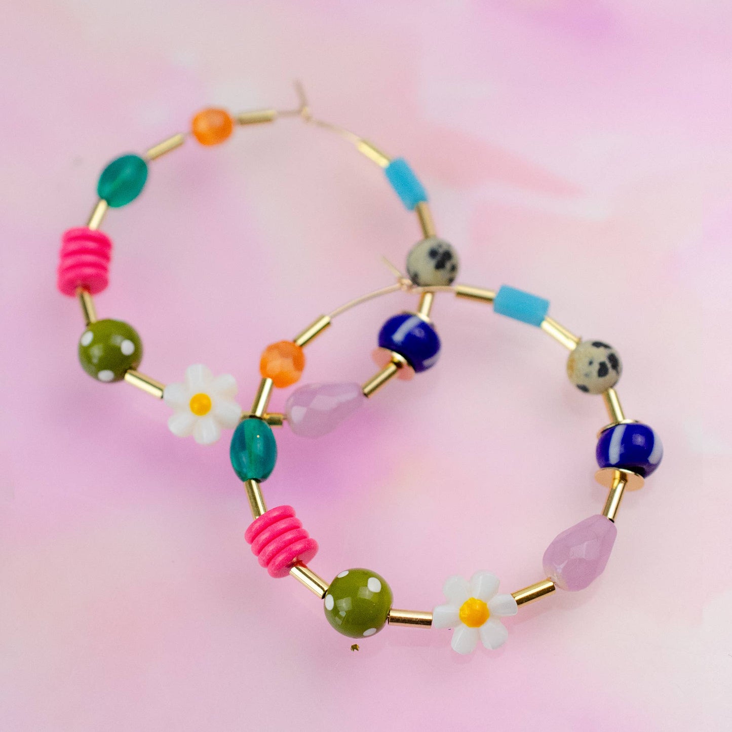 Jill Makes - Flower and Seed bead Large Beaded Hoops