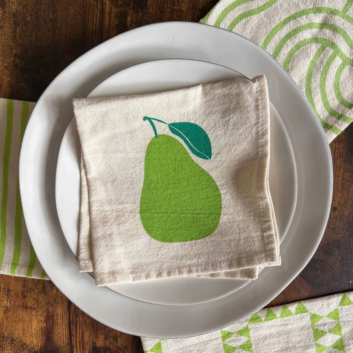 Pears Hand Printed Flour Sack Cotton Napkins, Set of 4