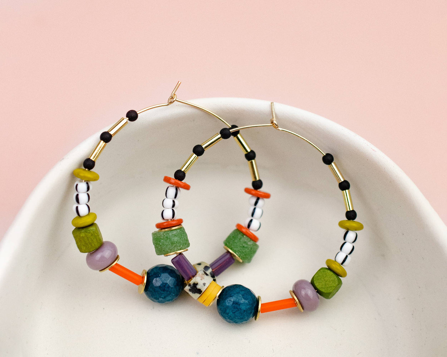 Jill Makes - Large Colorful Bead hoop Earrings