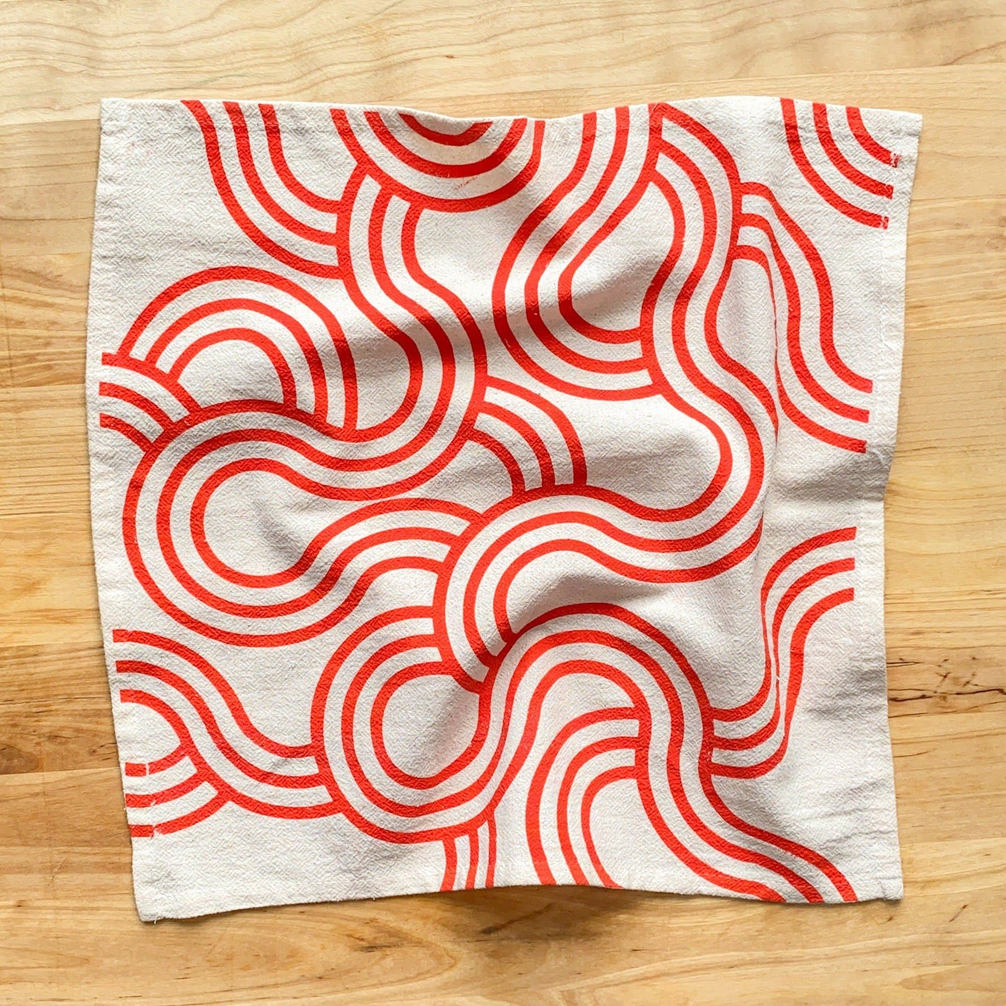 Bright Beige - Winding Loops Hand Printed Cotton Napkins, Set of 4