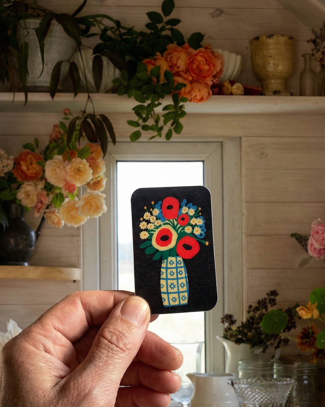 Folk Flower Vase Sticker