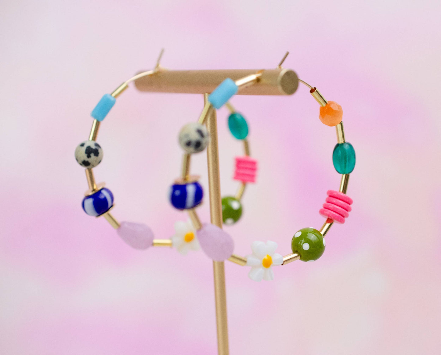 Jill Makes - Flower and Seed bead Large Beaded Hoops