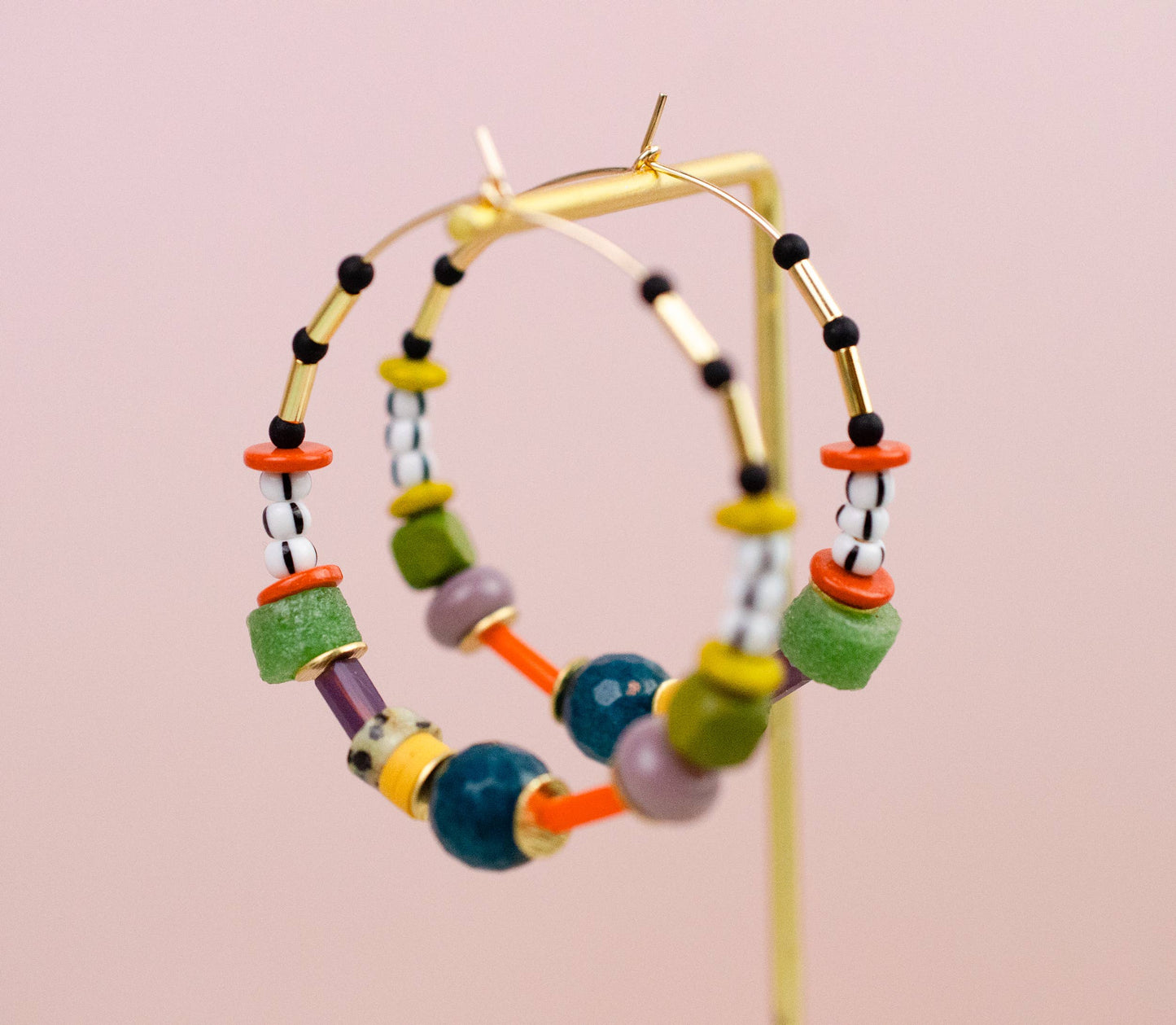 Jill Makes - Large Colorful Bead hoop Earrings