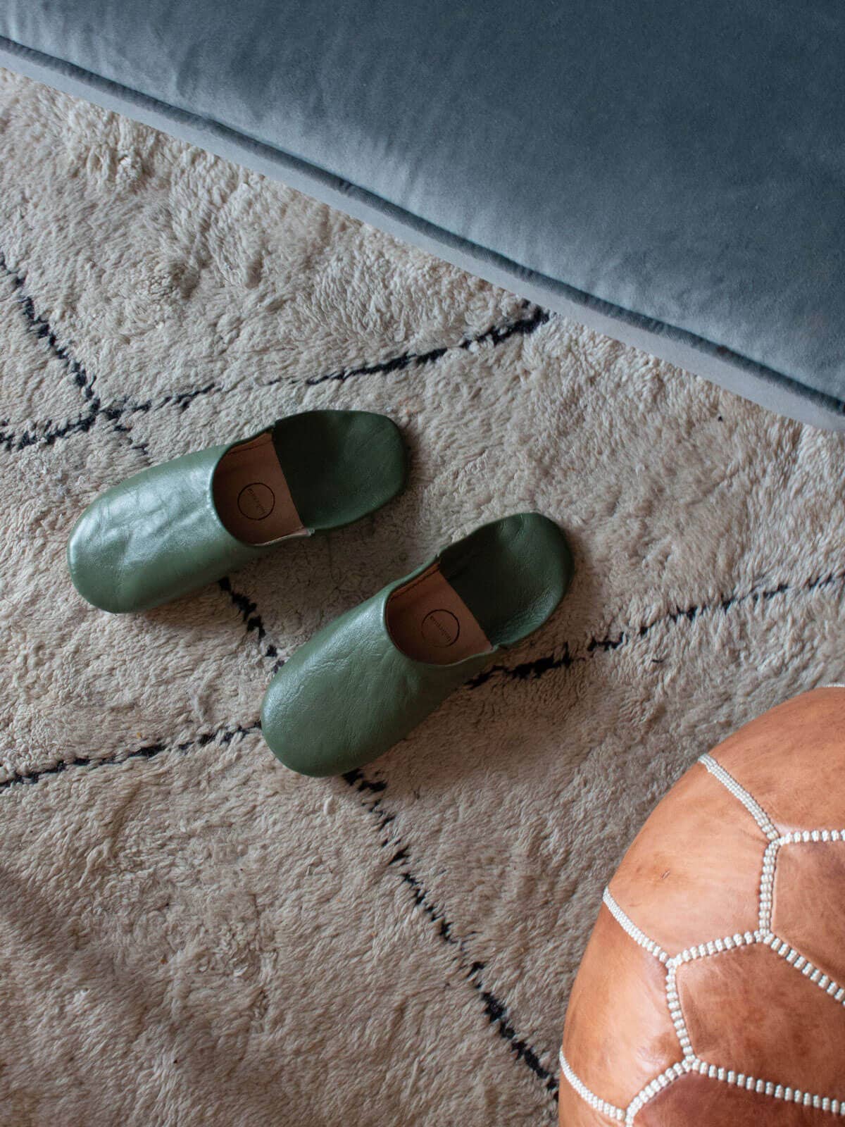 Moroccan Men's Babouche Slippers, Olive
