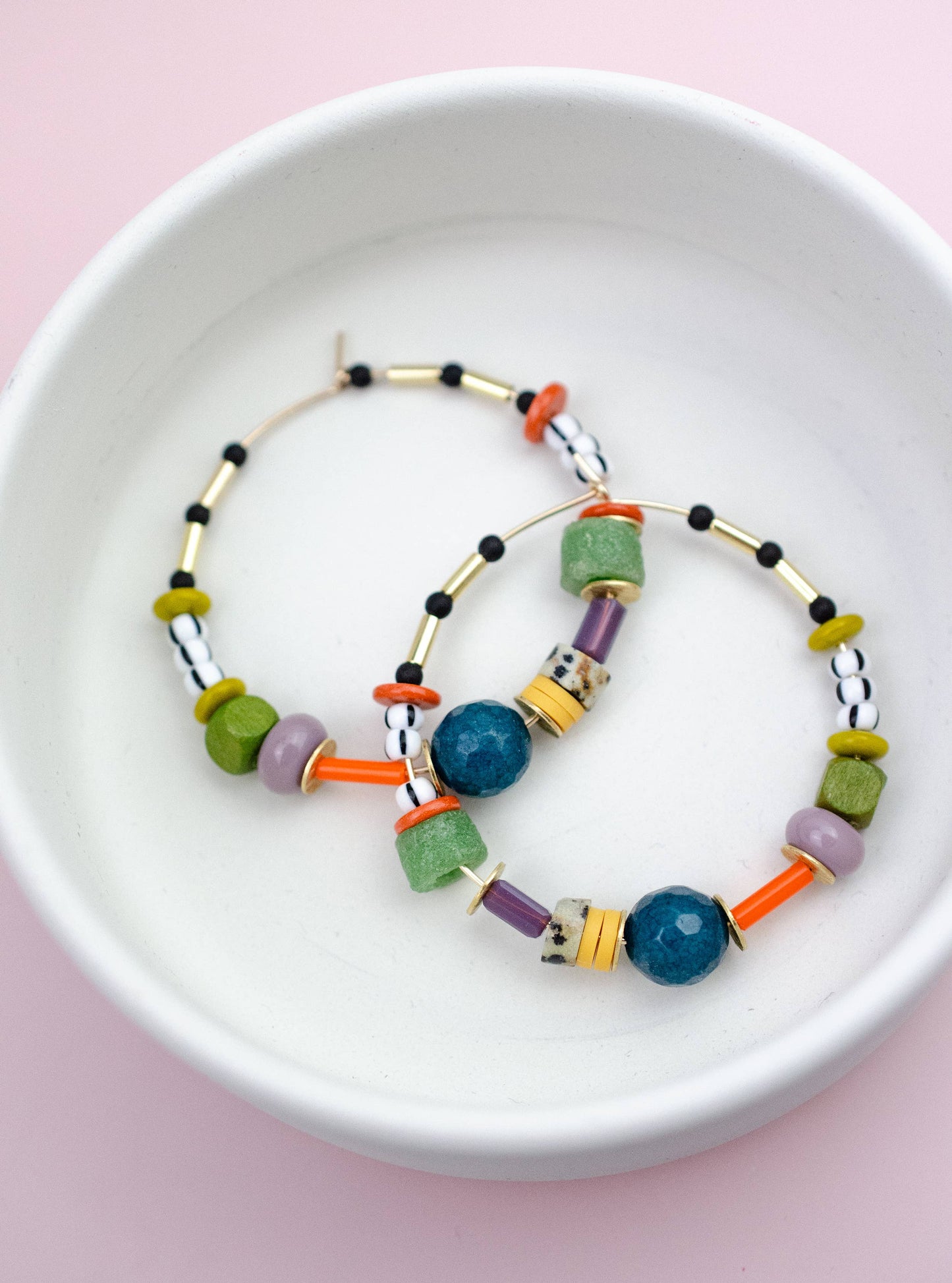 Jill Makes - Large Colorful Bead hoop Earrings