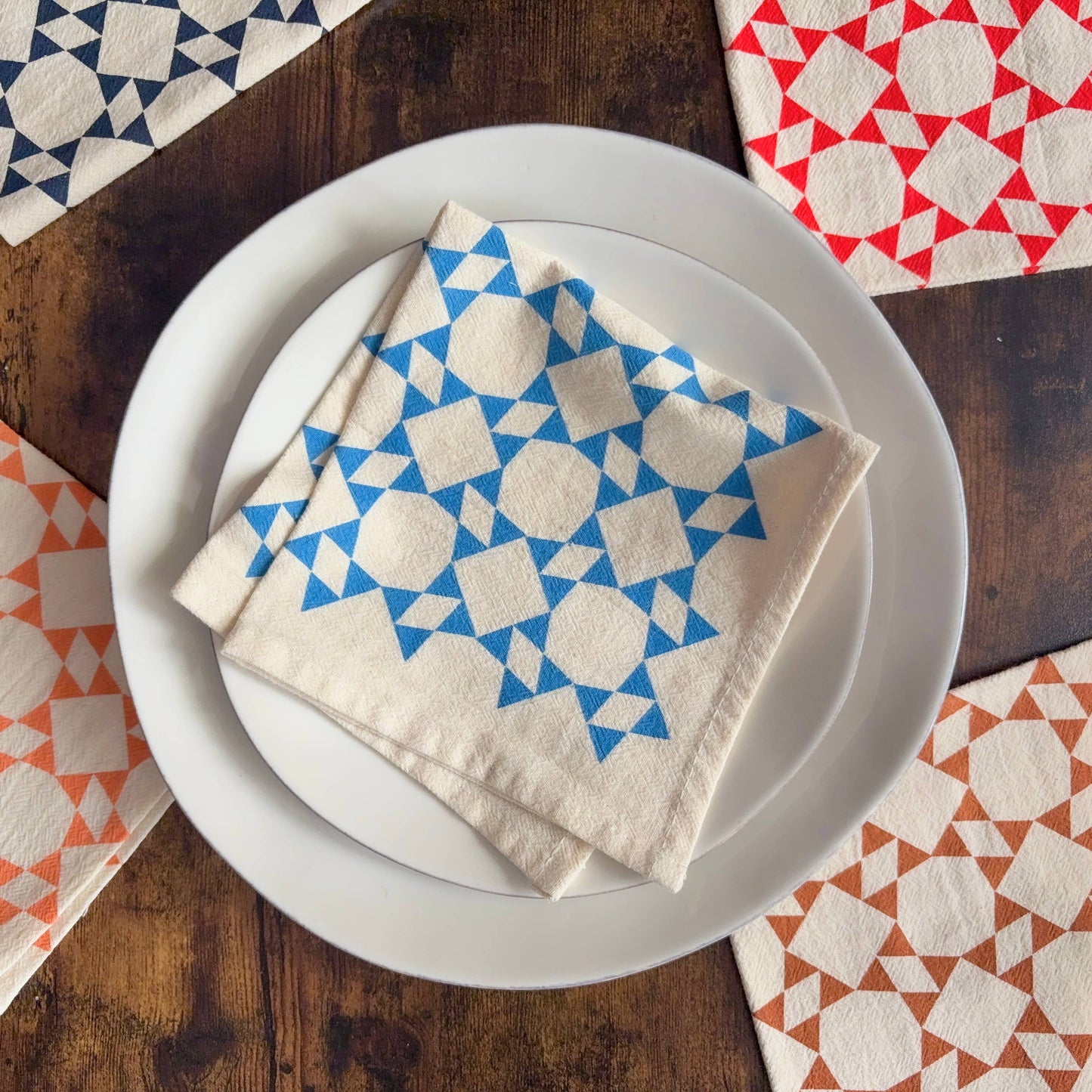 Bright Beige - Hand Printed Flour Sack Napkins - Homespun Quilt