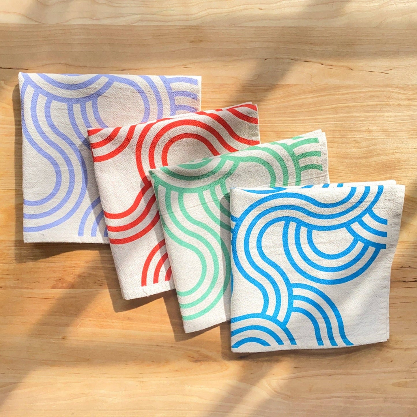 Bright Beige - Winding Loops Hand Printed Cotton Napkins, Set of 4