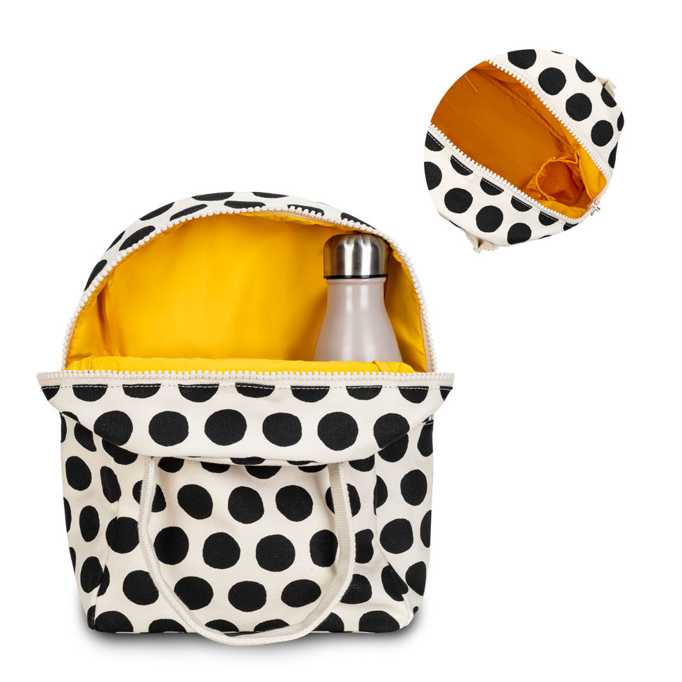 Fluf - Zipper Lunch Bag - Dot Black + White