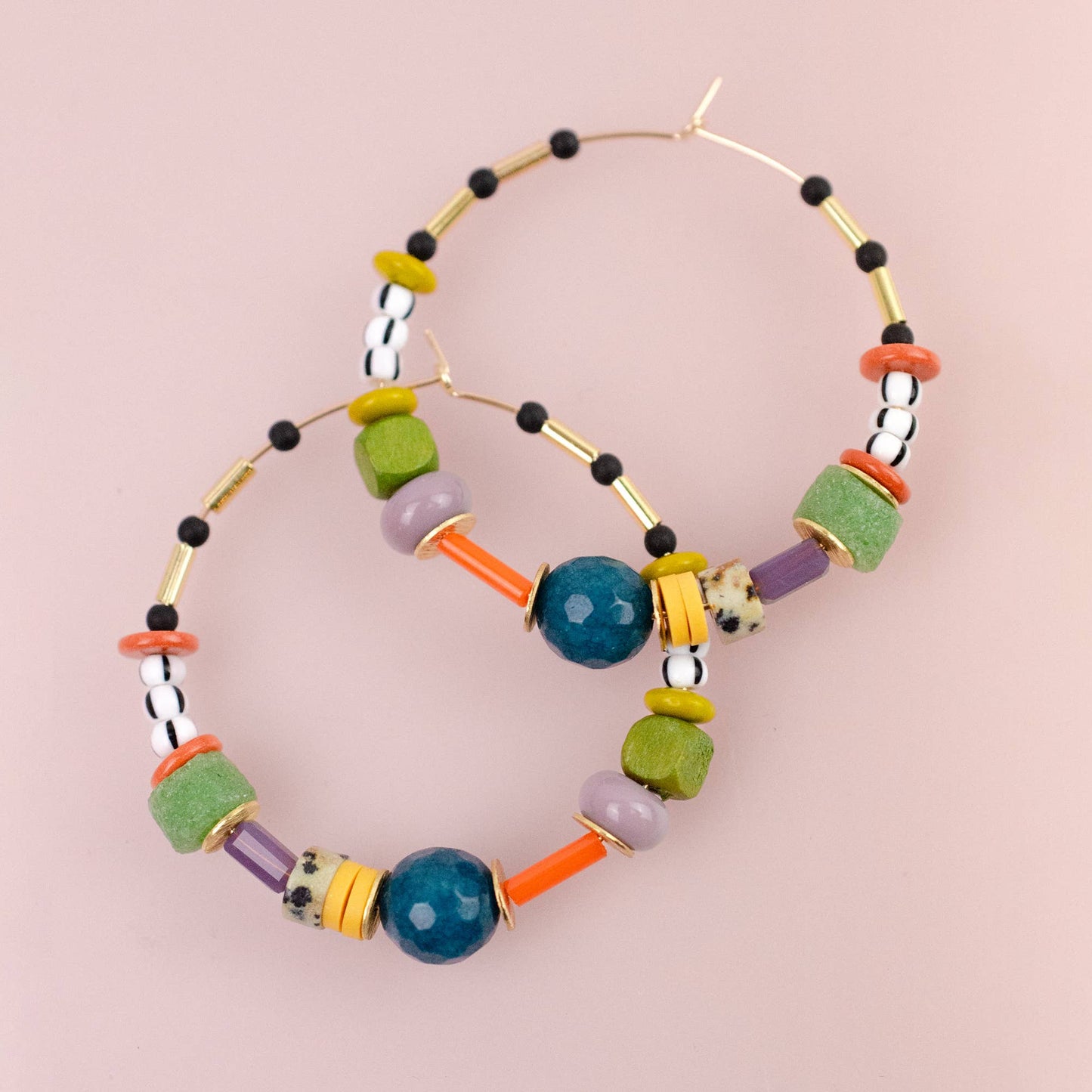 Jill Makes - Large Colorful Bead hoop Earrings