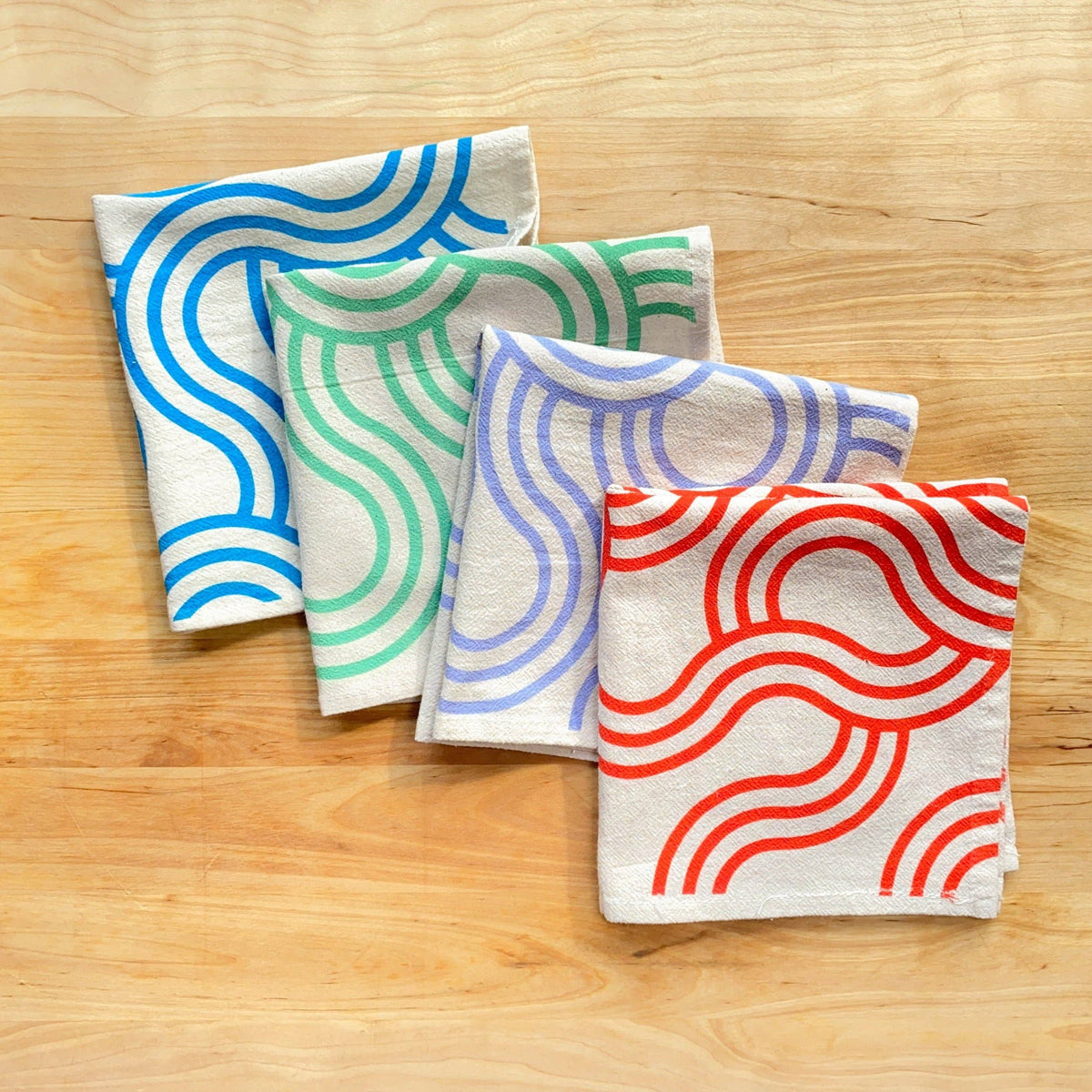 Bright Beige - Winding Loops Hand Printed Cotton Napkins, Set of 4