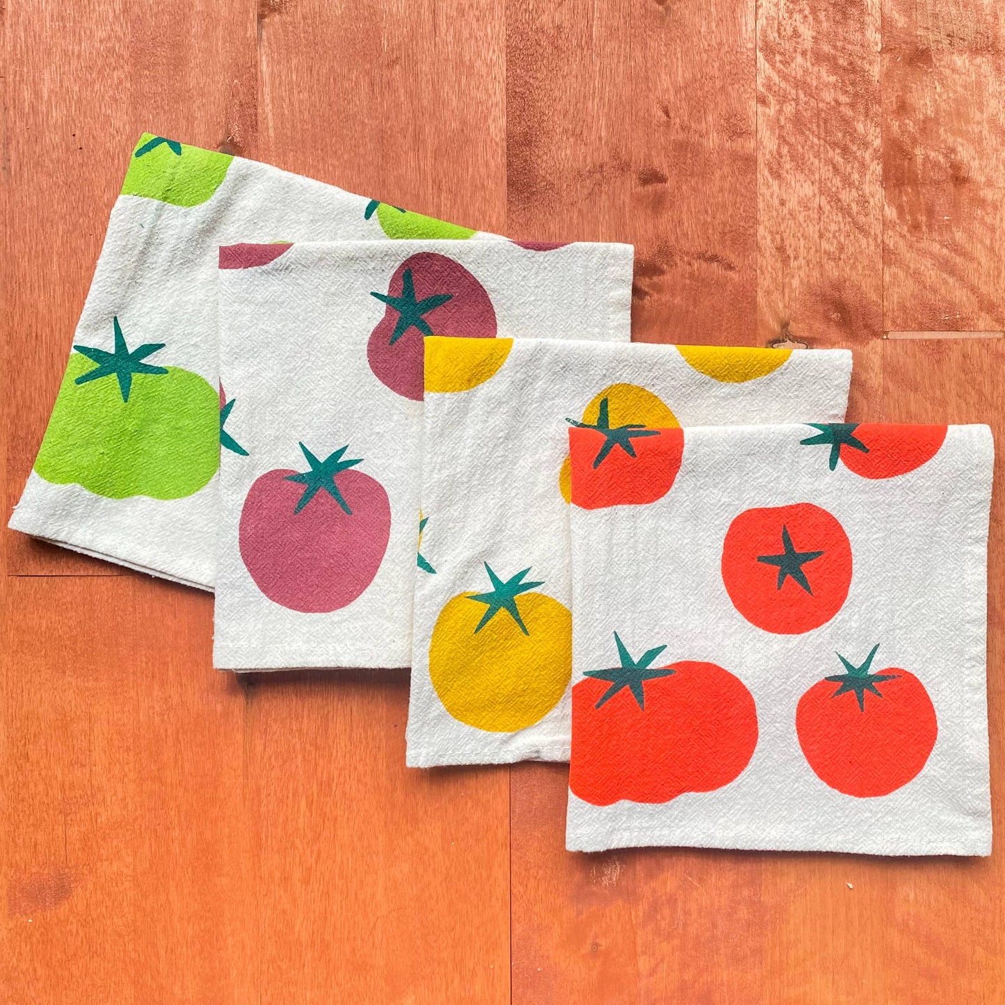 Bright Beige - Tomatoes Multi-Color Hand Printed Cotton Napkins, Set of 4