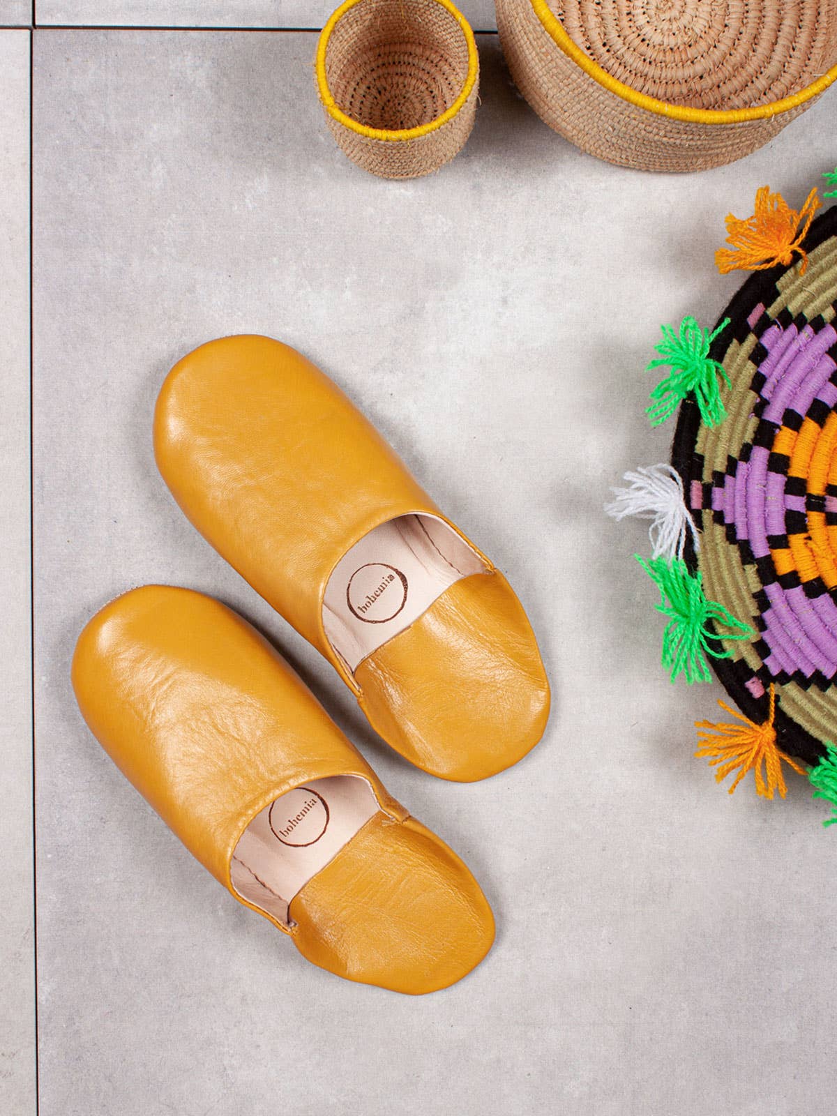 Moroccan Babouche Basic Slippers, Mustard