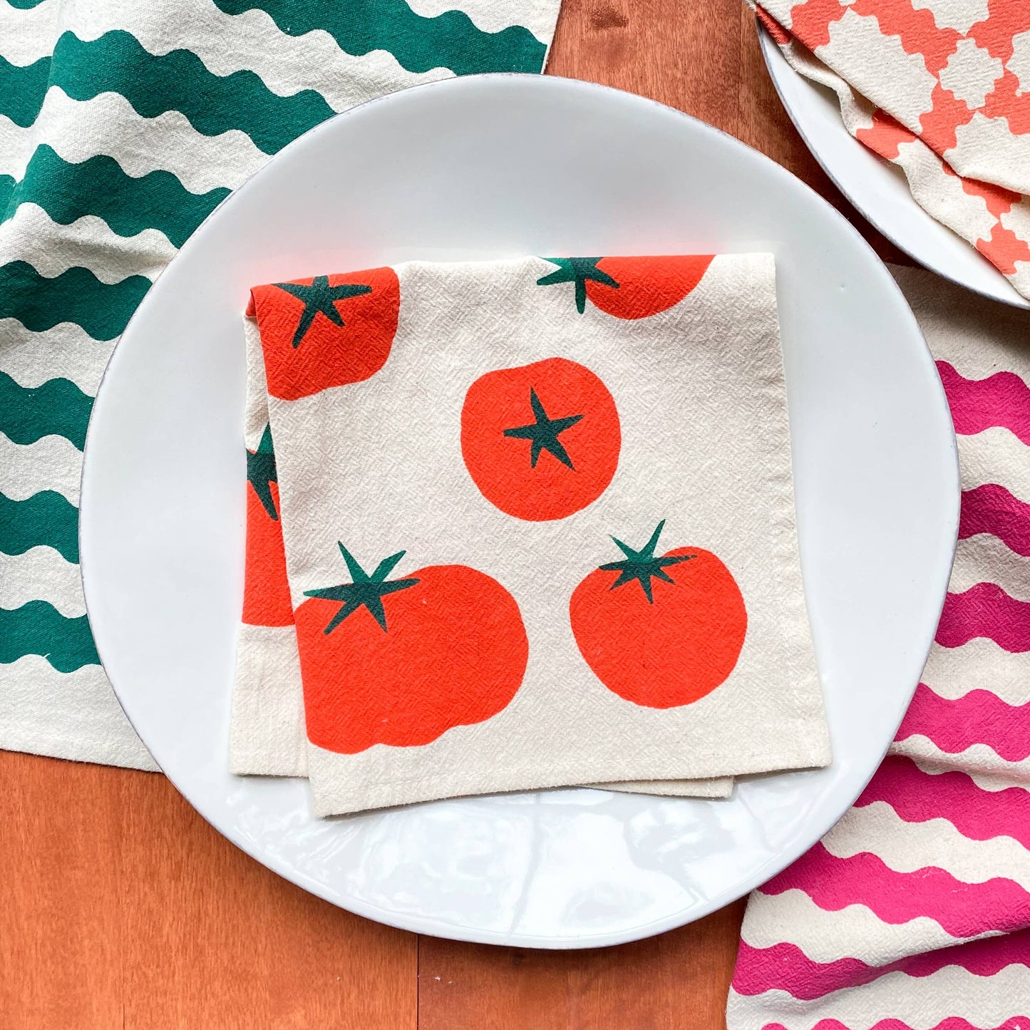 Bright Beige - Tomatoes Multi-Color Hand Printed Cotton Napkins, Set of 4