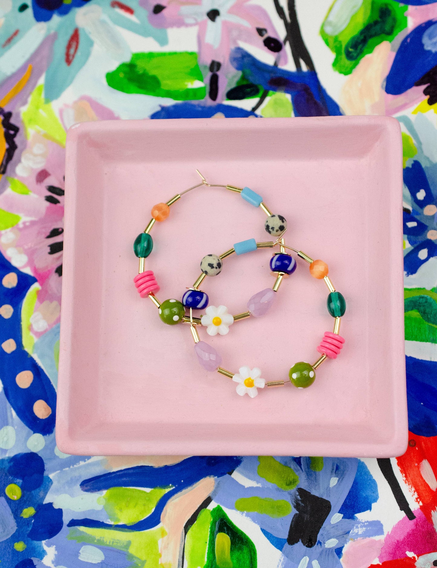 Jill Makes - Flower and Seed bead Large Beaded Hoops