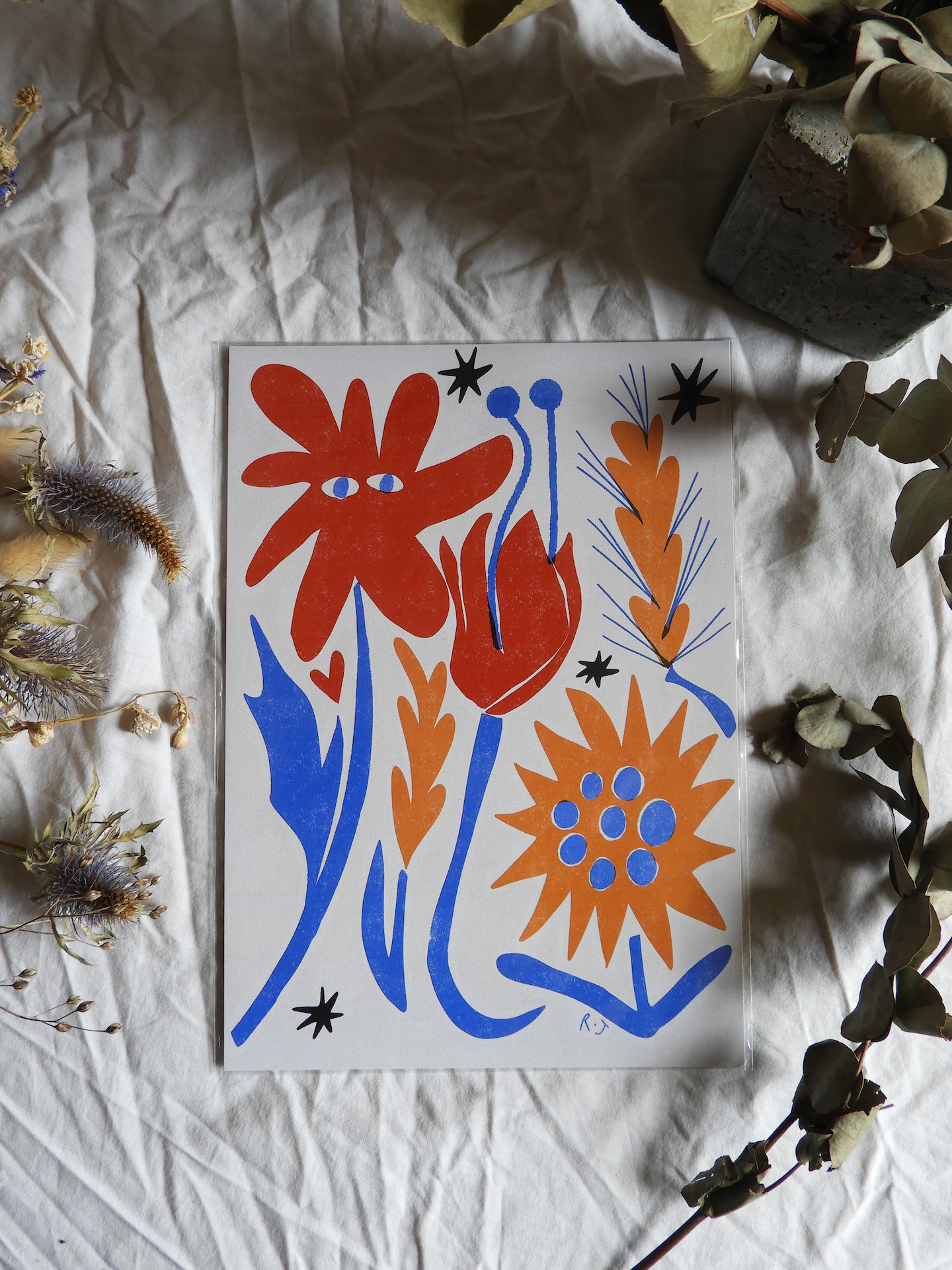 Rebecca Joy Ltd - 'Flower Bush' | Floral | Playful | Retro | Risograph Style Print