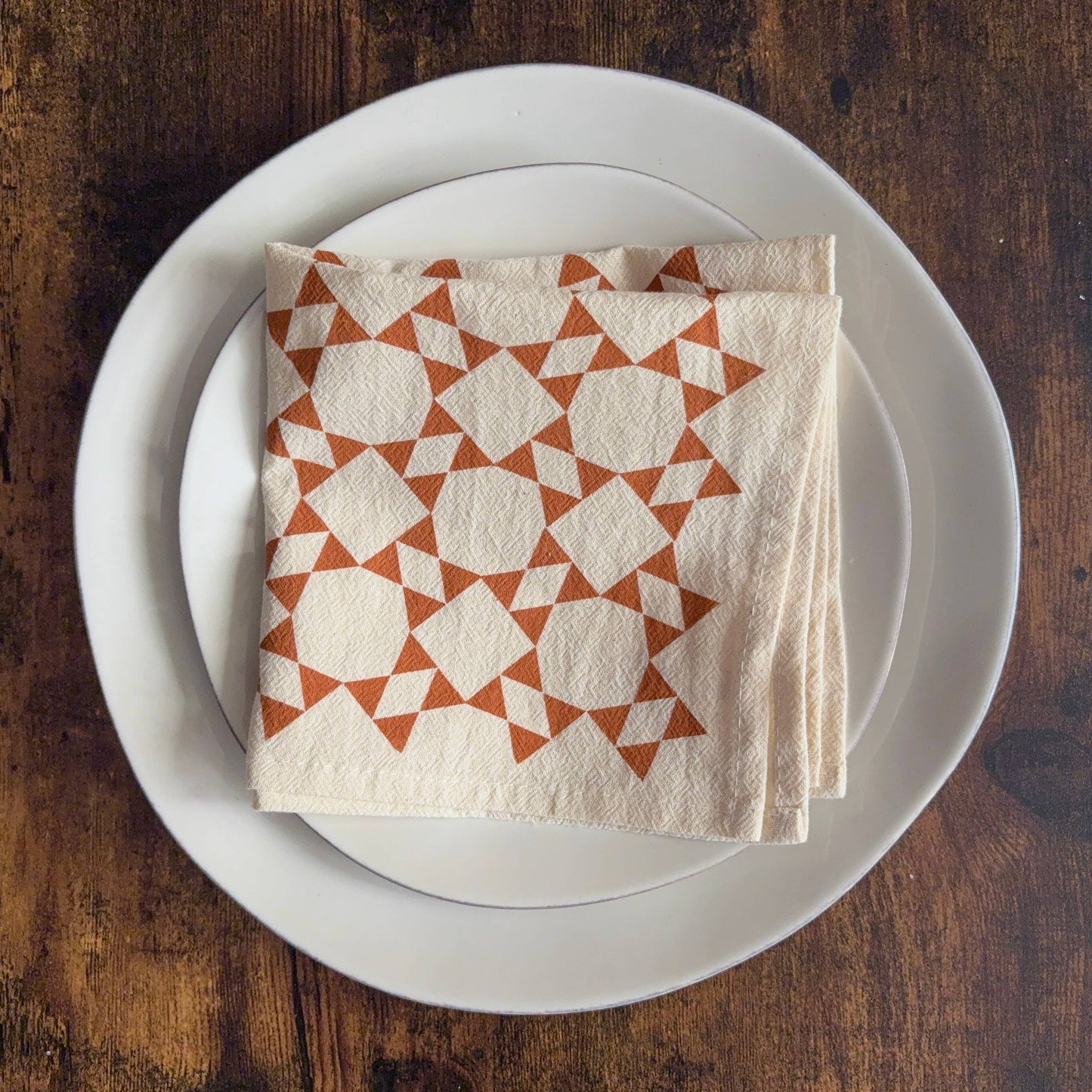 Bright Beige - Hand Printed Flour Sack Napkins - Homespun Quilt