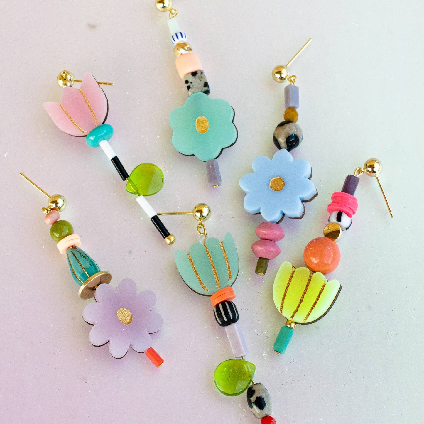 Jill Makes - Colorful Acrylic Mix and Match Flower Earrings