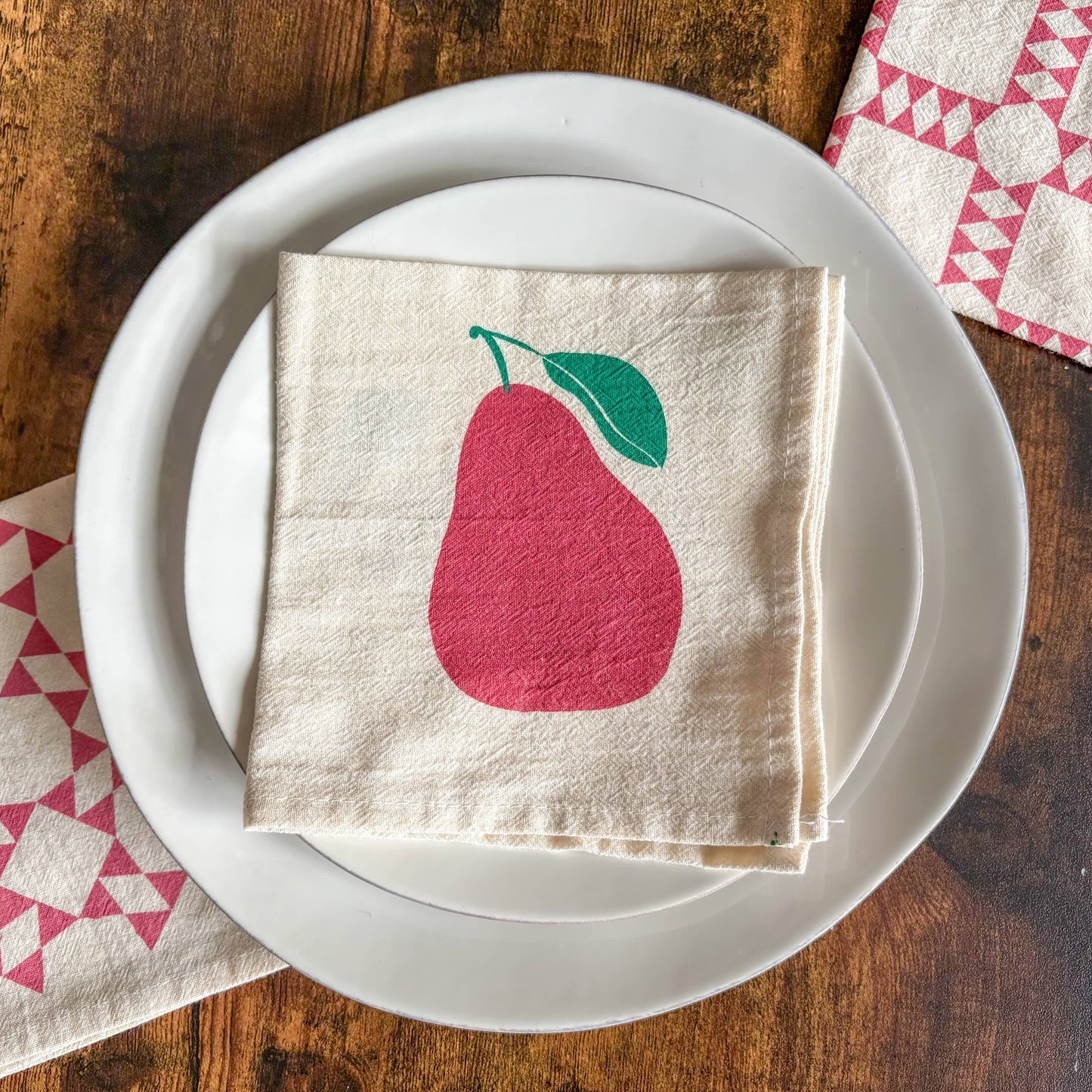 Pears Hand Printed Flour Sack Cotton Napkins, Set of 4
