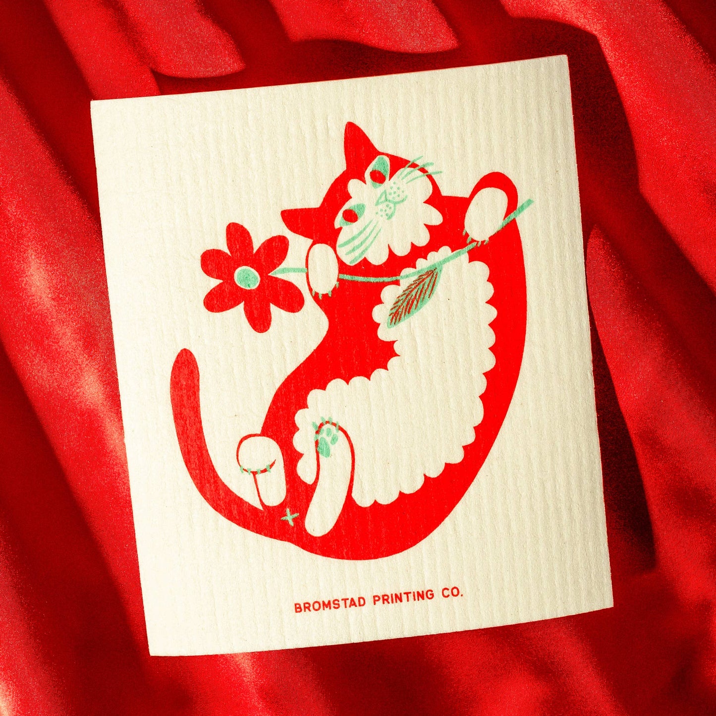 Bromstad Printing Co. - Flower Cat - Swedish Dishcloth
