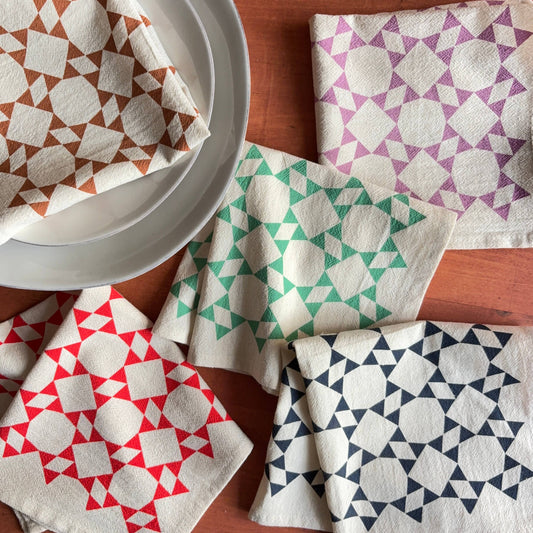 Bright Beige - Hand Printed Flour Sack Napkins - Homespun Quilt