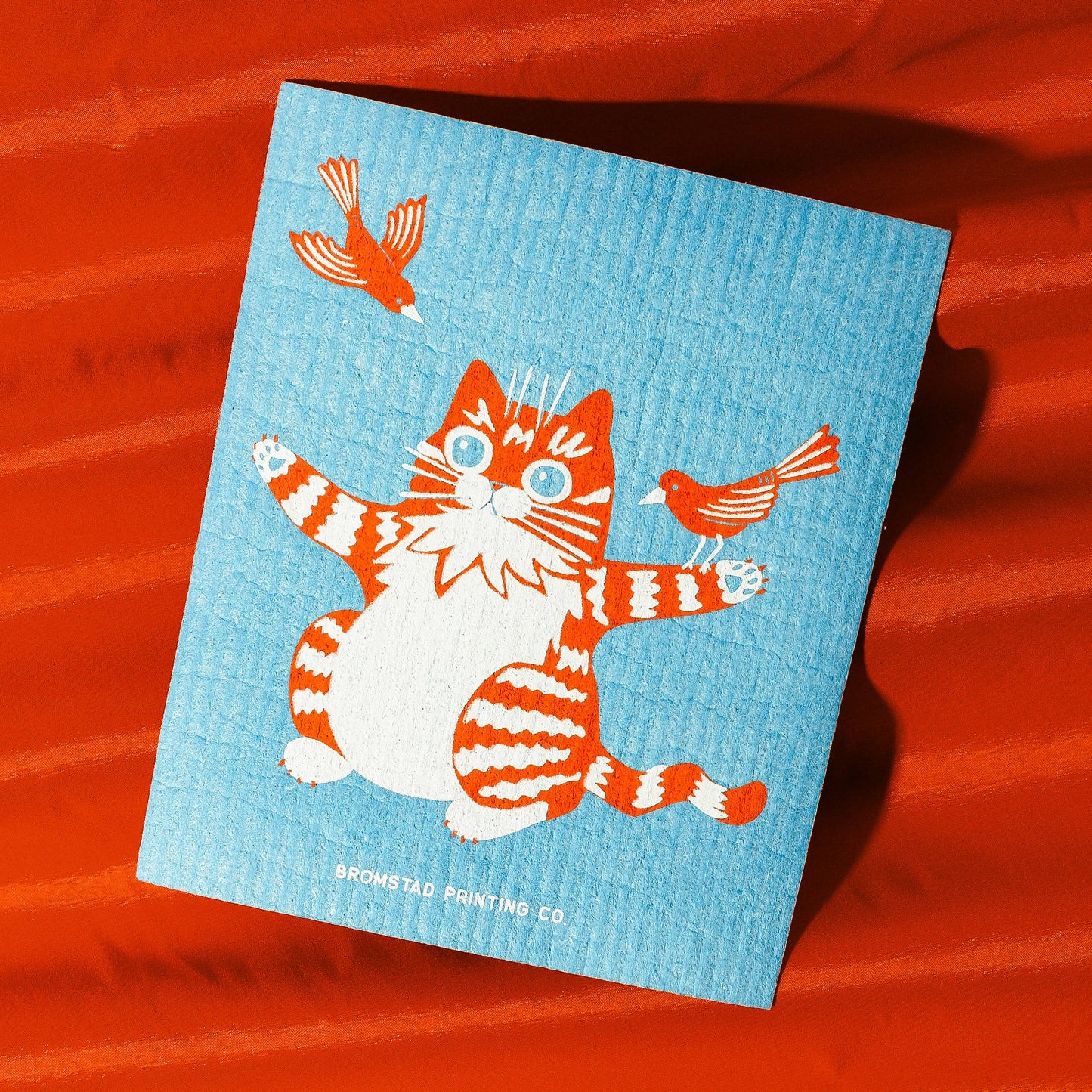 Bromstad Printing Co. - Birds and Cat - Swedish Dishcloth