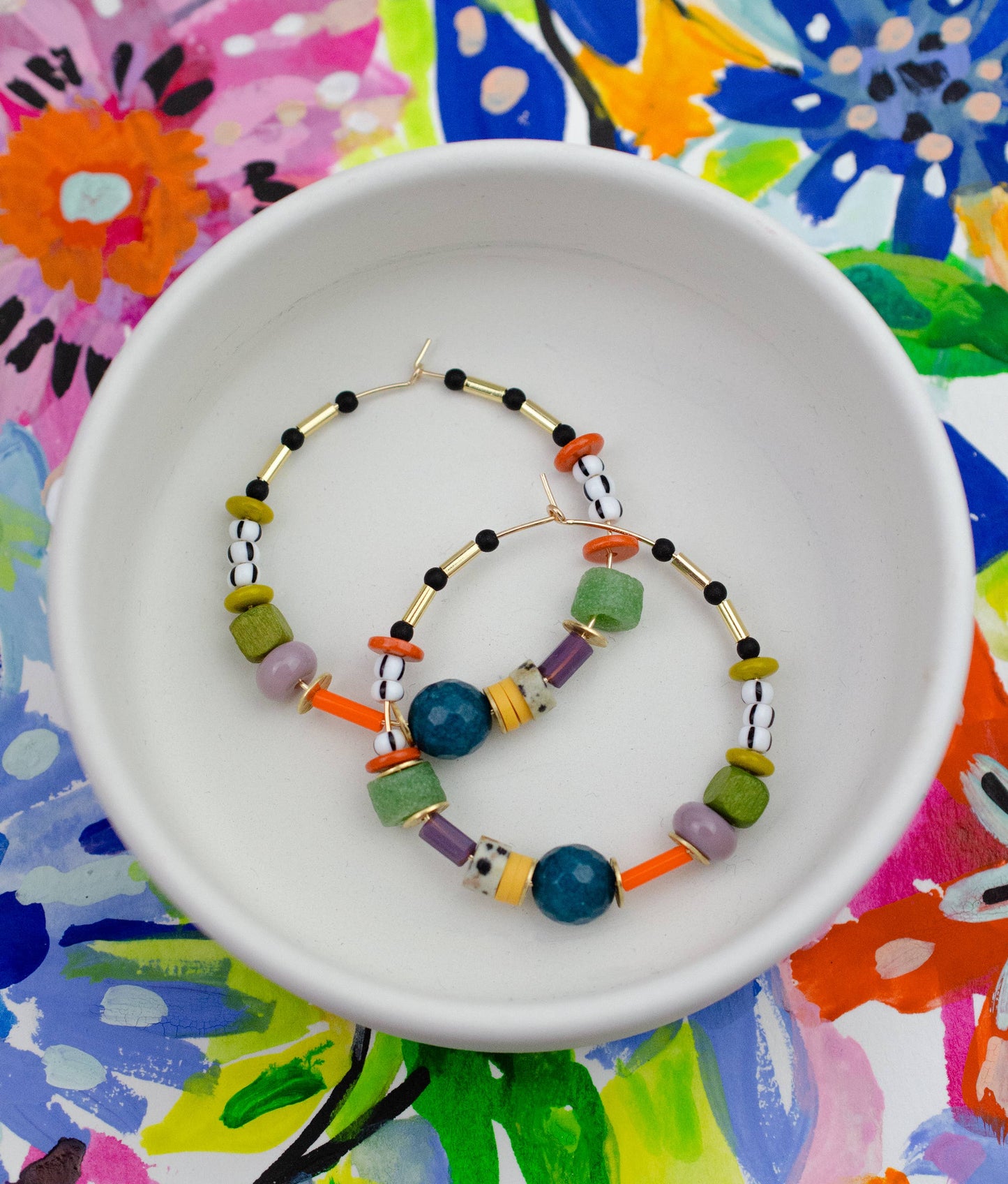 Jill Makes - Large Colorful Bead hoop Earrings
