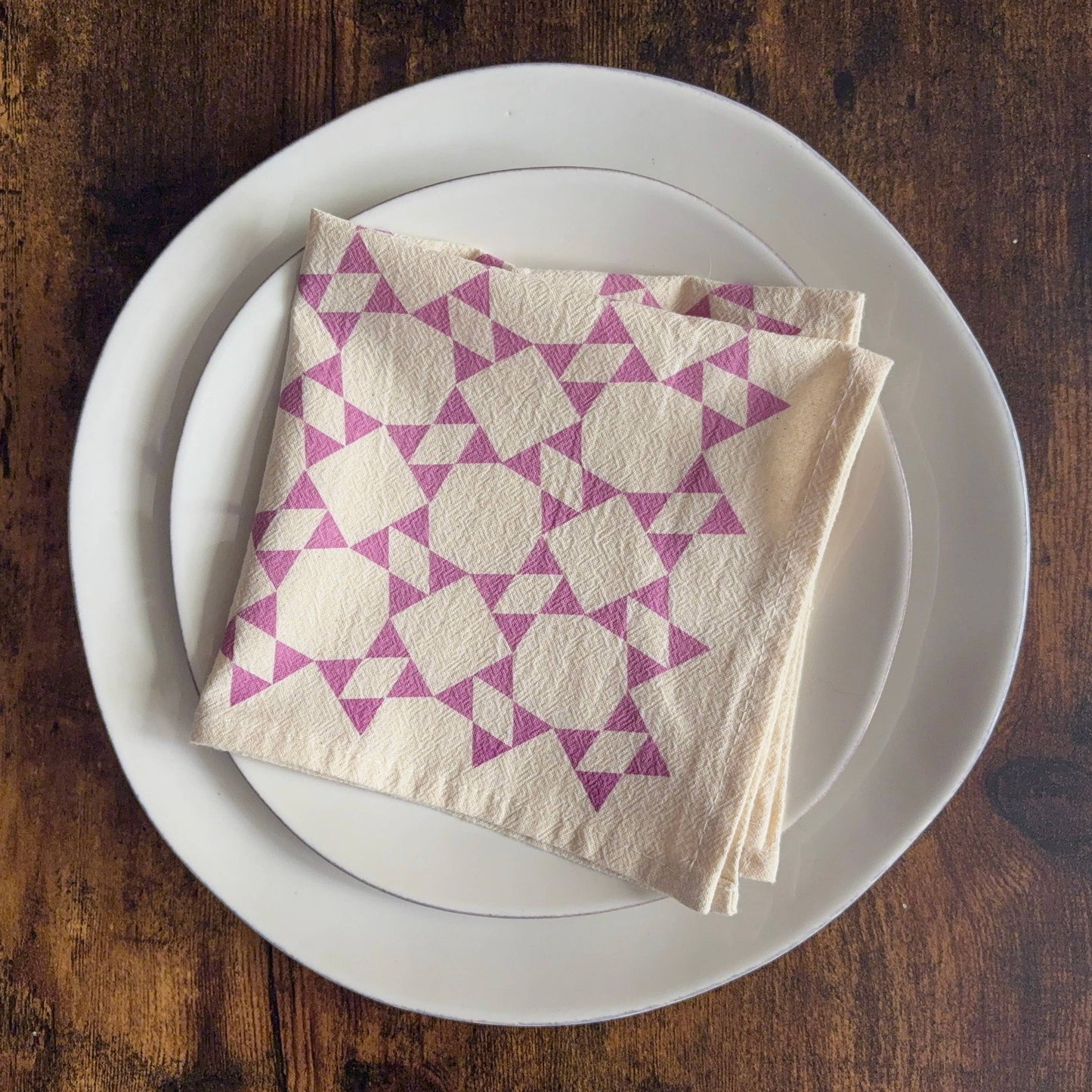 Bright Beige - Hand Printed Flour Sack Napkins - Homespun Quilt