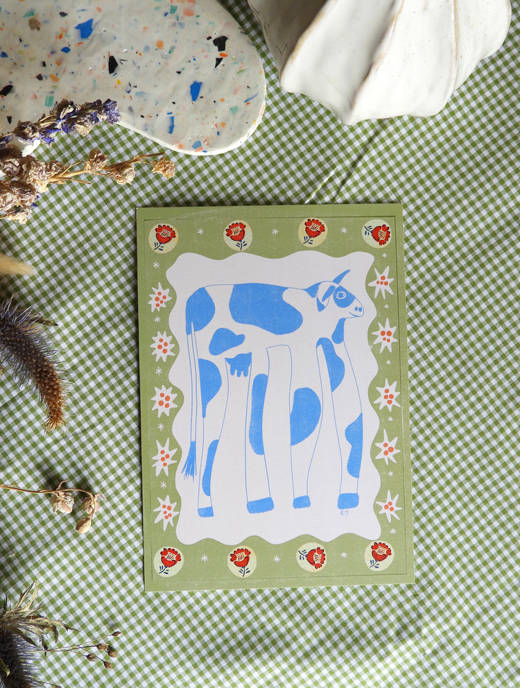 'Floopy Cow' Risograph Style Print