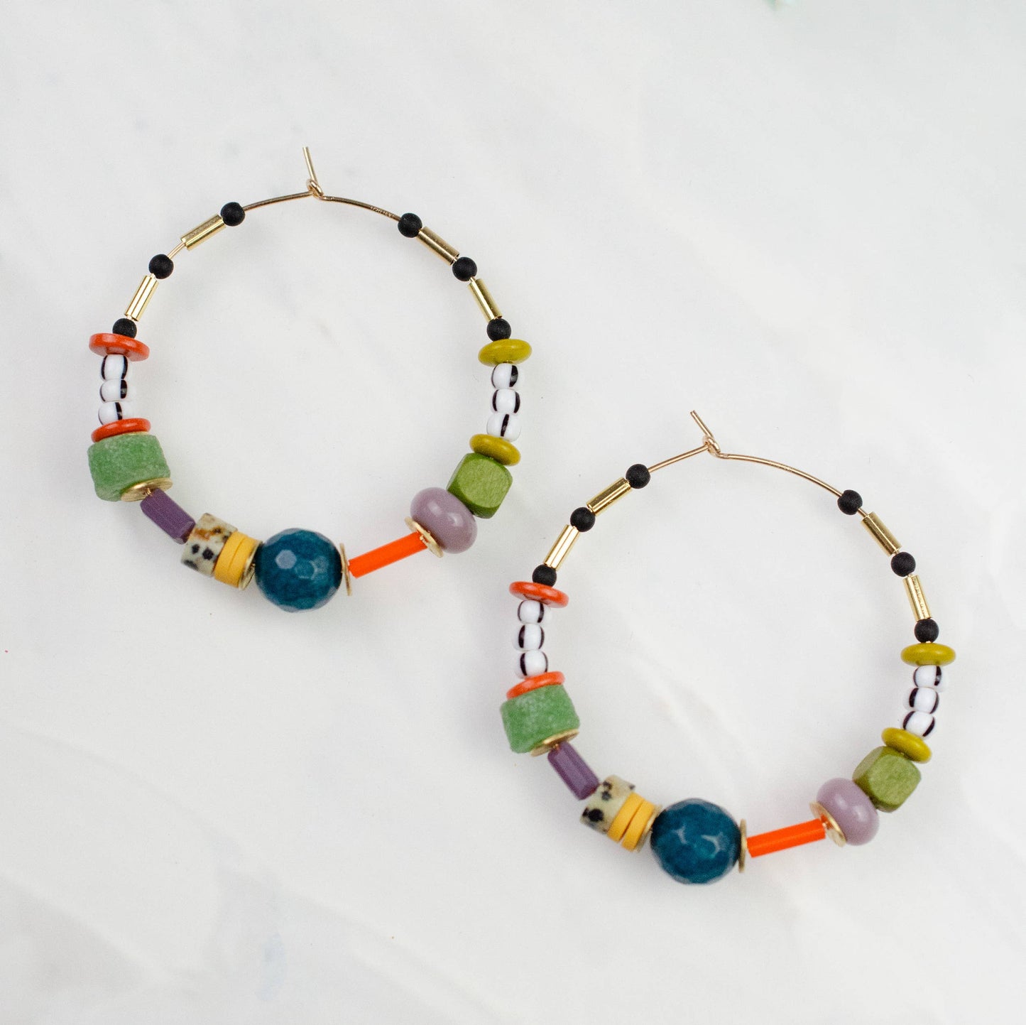 Jill Makes - Large Colorful Bead hoop Earrings
