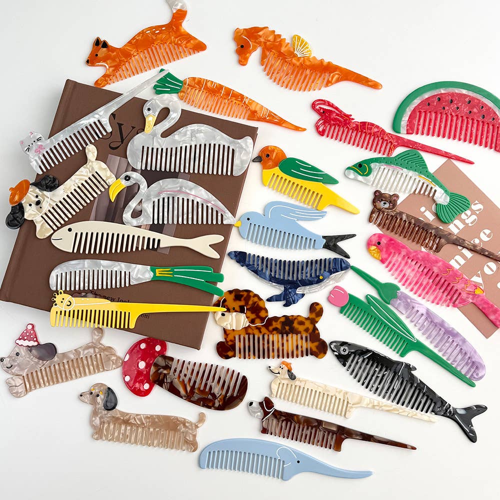 SoapElenGlen - Whimsical Animal Acetate Combs，Vegetable Portable Hair Tools